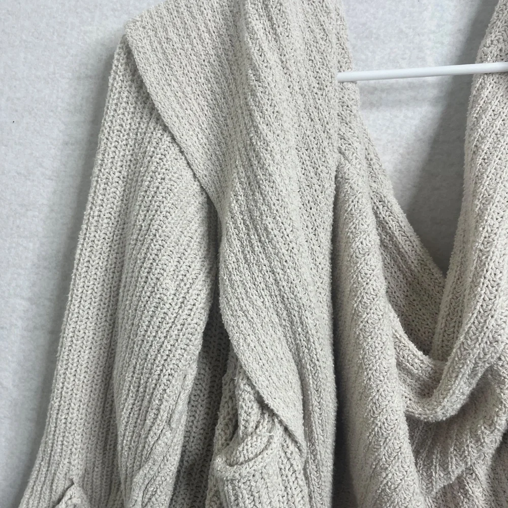 Free People Hooded Knit Cardigan Cream Open Front Draped Sweater Size M/L - Picture 6 of 10